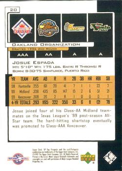 2000 SP Top Prospects #20 Josue Espada Back