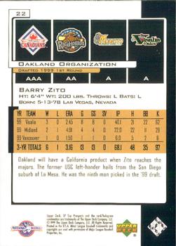 2000 SP Top Prospects #22 Barry Zito Back
