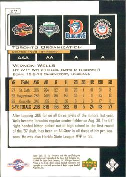 2000 SP Top Prospects #27 Vernon Wells Back