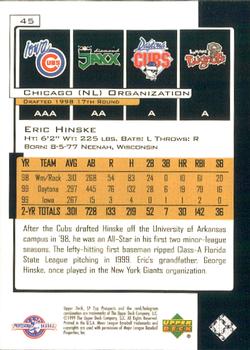 2000 SP Top Prospects #45 Eric Hinske Back