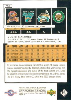 2000 SP Top Prospects #76 Julio Ramirez Back