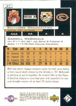 2000 SP Top Prospects #87 Darnell McDonald Back
