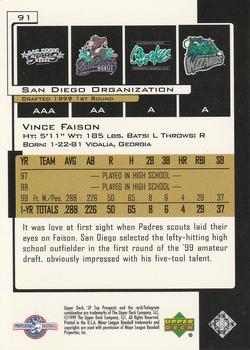 2000 SP Top Prospects #91 Vince Faison Back
