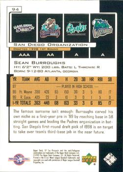 2000 SP Top Prospects #94 Sean Burroughs Back
