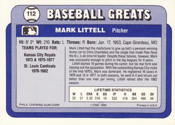 1990 Swell Baseball Greats #112 Mark Littell Back