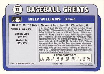 1990 Swell Baseball Greats #13 Billy Williams Back