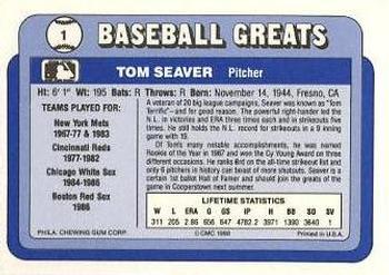 1990 Swell Baseball Greats #1 Tom Seaver Back
