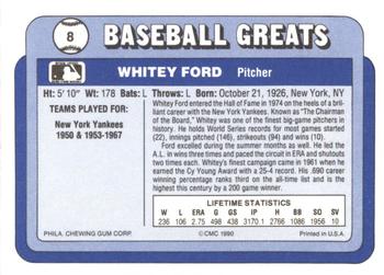 1990 Swell Baseball Greats #8 Whitey Ford Back