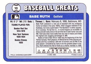 1990 Swell Baseball Greats #10 Babe Ruth Back