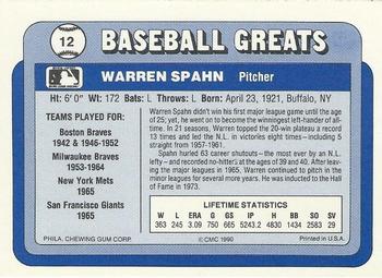 1990 Swell Baseball Greats #12 Warren Spahn Back