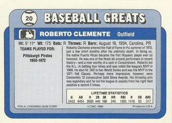 1990 Swell Baseball Greats #20 Roberto Clemente Back