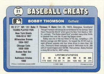 1990 Swell Baseball Greats #21 Bobby Thomson Back