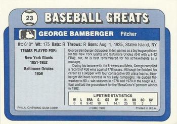1990 Swell Baseball Greats #23 George Bamberger Back