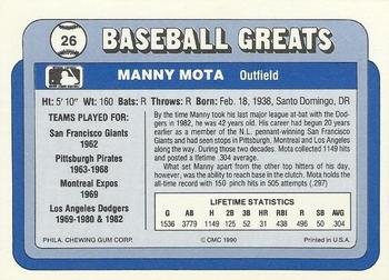 1990 Swell Baseball Greats #26 Manny Mota Back