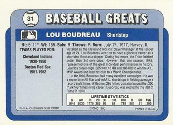 1990 Swell Baseball Greats #31 Lou Boudreau Back