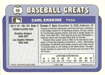 1990 Swell Baseball Greats #36 Carl Erskine Back