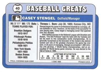1990 Swell Baseball Greats #40 Casey Stengel Back