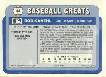 1990 Swell Baseball Greats #44 Rod Kanehl Back