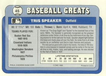 1990 Swell Baseball Greats #45 Tris Speaker Back