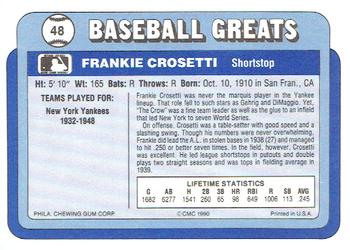 1990 Swell Baseball Greats #48 Frankie Crosetti Back