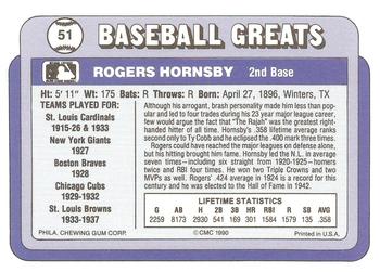 1990 Swell Baseball Greats #51 Rogers Hornsby Back