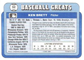 1990 Swell Baseball Greats #52 Ken Brett Back