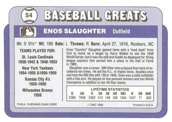 1990 Swell Baseball Greats #54 Enos Slaughter Back