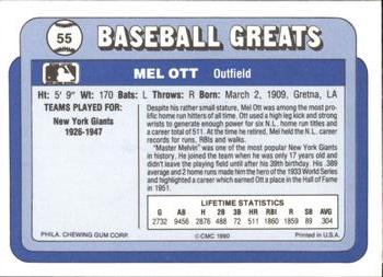 1990 Swell Baseball Greats #55 Mel Ott Back
