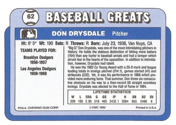1990 Swell Baseball Greats #62 Don Drysdale Back