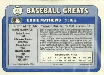 1990 Swell Baseball Greats #65 Eddie Mathews Back