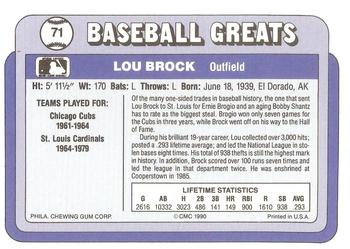 1990 Swell Baseball Greats #71 Lou Brock Back