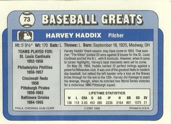 1990 Swell Baseball Greats #73 Harvey Haddix Back