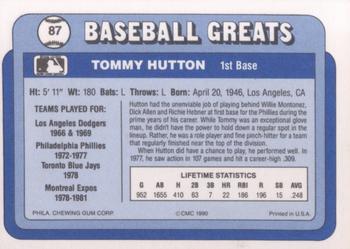 1990 Swell Baseball Greats #87 Tommy Hutton Back