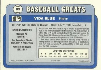1990 Swell Baseball Greats #89 Vida Blue Back