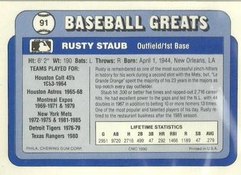 1990 Swell Baseball Greats #91 Rusty Staub Back