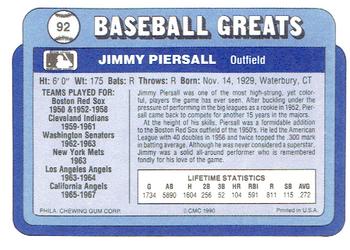 1990 Swell Baseball Greats #92 Jimmy Piersall Back