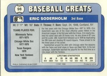 1990 Swell Baseball Greats #98 Eric Soderholm Back
