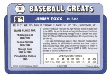 1990 Swell Baseball Greats #101 Jimmy Foxx Back