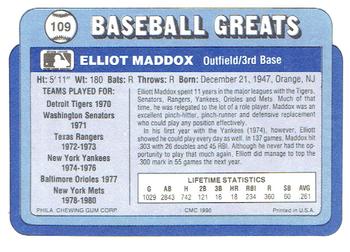 1990 Swell Baseball Greats #109 Elliott Maddox Back