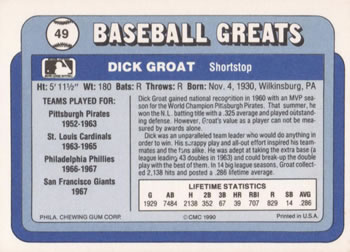 1990 Swell Baseball Greats #49 Dick Groat Back