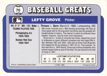 1990 Swell Baseball Greats #70 Lefty Grove Back