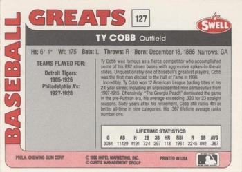1991 Swell Baseball Greats #127 Ty Cobb Back