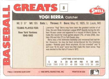 1991 Swell Baseball Greats #8 Yogi Berra Back
