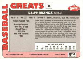 1991 Swell Baseball Greats #14 Ralph Branca Back