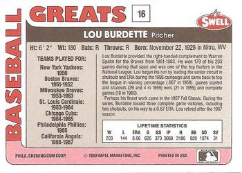 1991 Swell Baseball Greats #16 Lew Burdette Back
