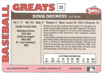 1991 Swell Baseball Greats #23 Doug DeCinces Back