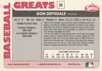 1991 Swell Baseball Greats #26 Don Drysdale Back