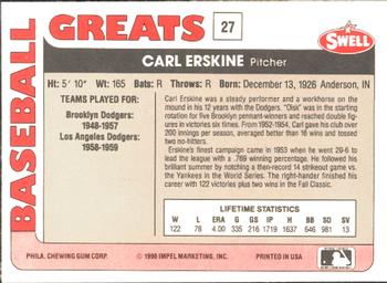 1991 Swell Baseball Greats #27 Carl Erskine Back