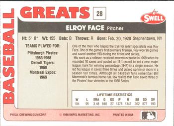 1991 Swell Baseball Greats #28 Roy Face Back
