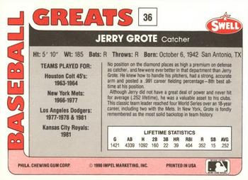 1991 Swell Baseball Greats #36 Jerry Grote Back